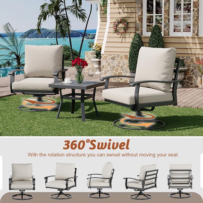 HOMREST Patio Furniture Sets 4 PCS Outdoor Metal Conversation Sets, 360 Degree - Image 2