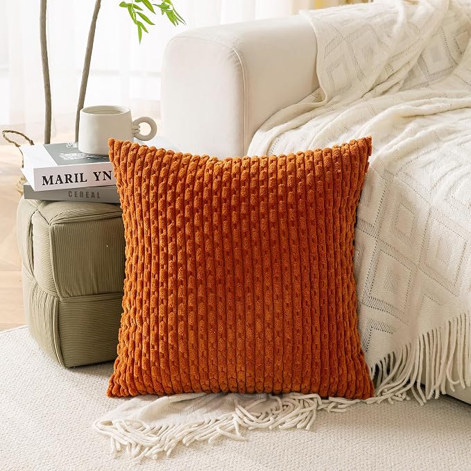 Set of 4 Burnt Orange Decorative Throw Pillow Covers 26x26 Inch Corduroy Pillow - Image 8