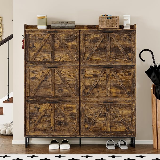 BORNOON Shoe Cabinet with 6 Flip Drawers Narrow Shoe Storage Cabinet Organizer - Image 4