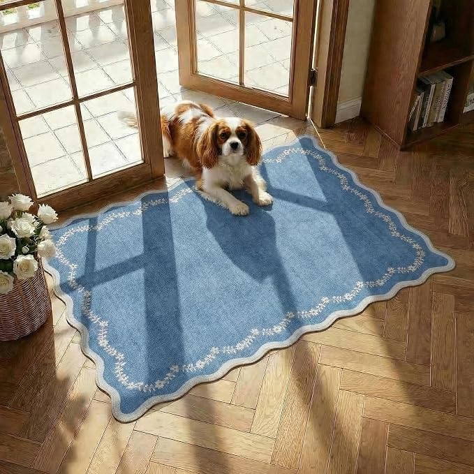 GarveeHome Scalloped Entryway Rug 2x3 Blue Washable Front Door Entry Rug | by GarveeHome