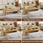 Coffee Table with Bench, 4-in-1 Multi-Function Coffe Table w/Curved Corner - Image 4