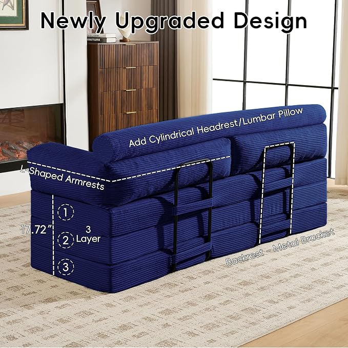 5-in-1 Convertible Sofa Bed, Corduroy Futon Couch Sleeper - Image 8