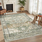 Soalmost 5x7 Area Rug Low Pile Washable Trendy Faded Style Rug, Olive Beige | by Soalmost