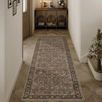 2x6 Brown Vintage Floral Washable Runner Rug by HUGEAR