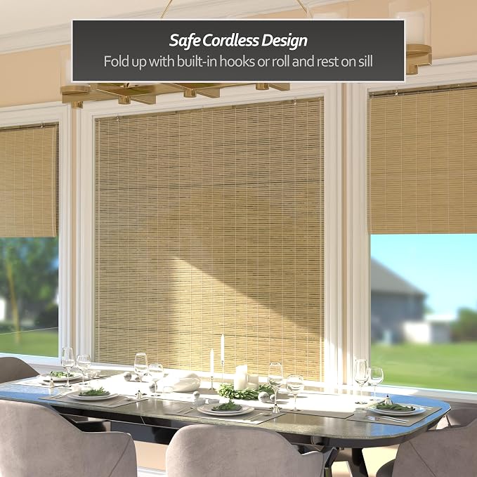Red Lantern Burnt Bamboo Cordless Window Shade - Image 3