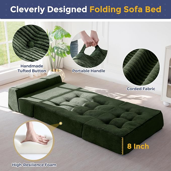 MAXYOYO 8" Folding Sofa Bed, Fold Out Chair Bed Sleeper Chair, Convertible - Image 5