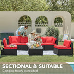Devoko 7 Pieces Outdoor Sectional Sofa Patio Furniture Sets Manual Weaving - Image 9