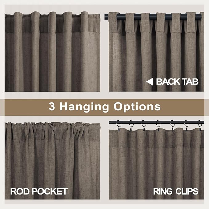 Dark Brown Linen Curtains for Living Room 108 Inches Long Semi Sheer Drapes - Image 5