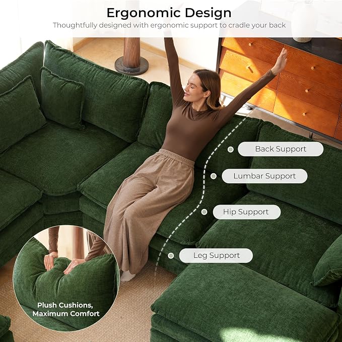 ELUCHANG 116" U Shaped Modular Sectional Cloud Couch - Image 5
