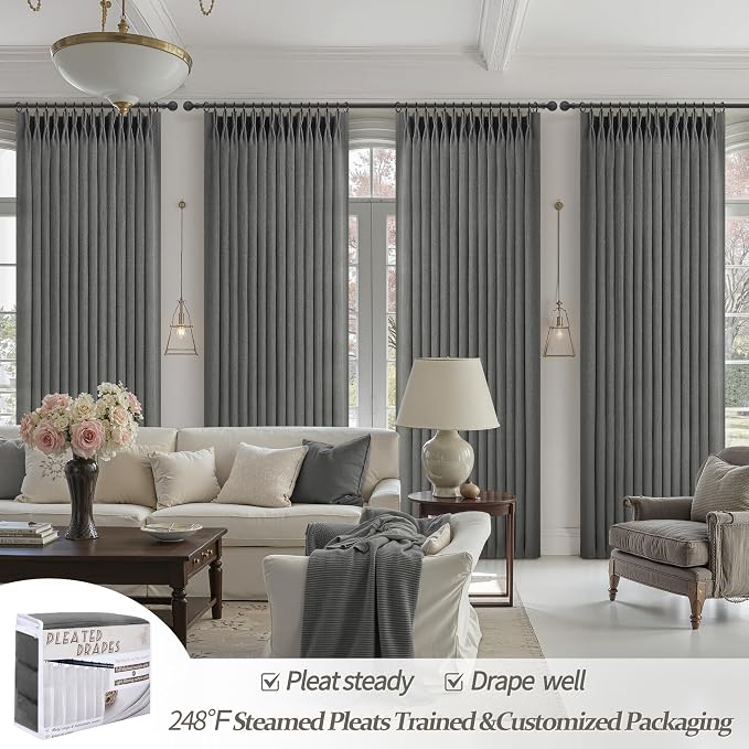 Extra Long Floor to Ceiling Dark Grey Bedroom 108 Inch Curtains, Pinch Pleated - Image 4