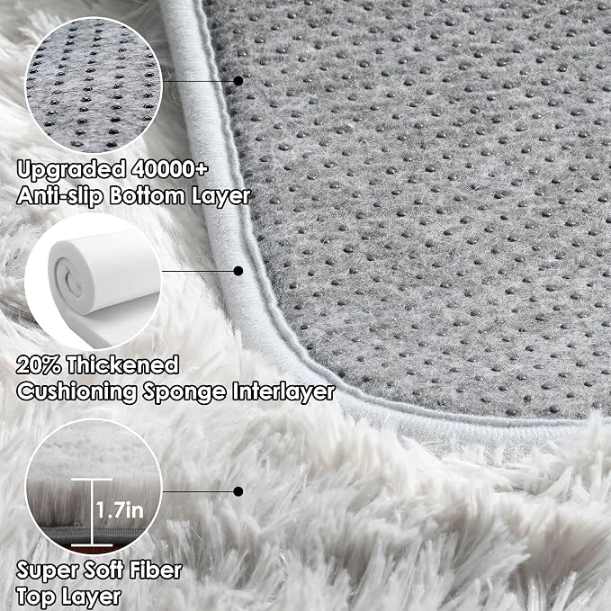 6x9 Area Rugs for Living Room, Large Tie-Dyed Light Grey Fluffy Shag Rug for - Image 3