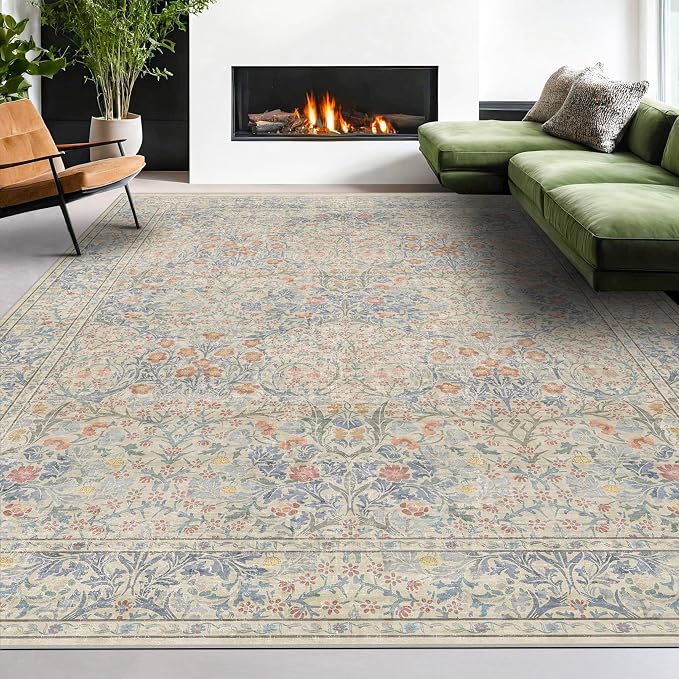 Washable Light Blue Non Slip Bedroom Rug, 8x12 Large Area Rug - Image 6