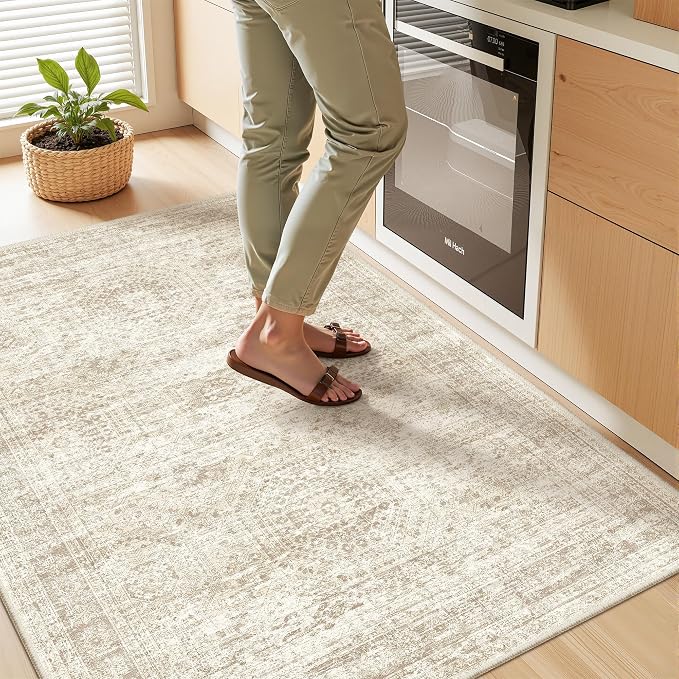 3x4 Rugs for Entryway, Washable Area Rug, Neutral Rug, Stain Resistant Indoor by Restydon