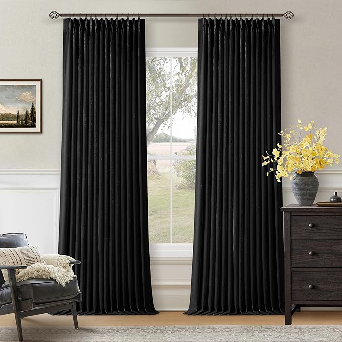 Black 96 Inch Pinch Pleated 100% Blackout Curtains by Twodrapes