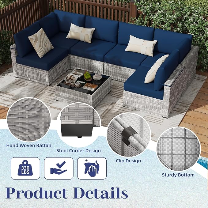 KIGOTY Patio Furniture Set, 7 Pieces Modular Outdoor Sectional Sofa, PE Rattan - Image 4
