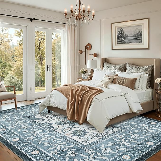 GarveeHome Provence Area Rugs 10x13 Living Room, Botanical Grove Misty Blue - Image 3
