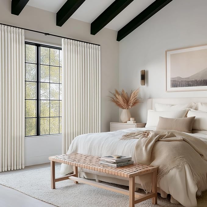 Pinch Pleated Sheer Natural Cream Flax Linen Blend Curtains 108 Inches Long | - Image 9