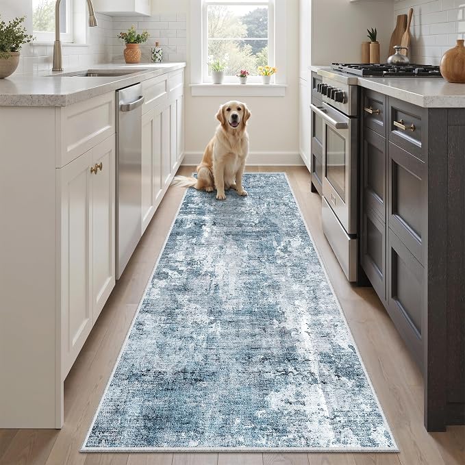 Soalmost Abstratc Runner Rug 2x5 Washable Kitchen Entry Runners Blue/Grey | - Image 2