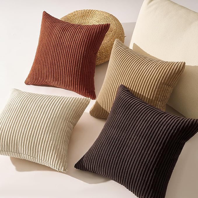 Topfinel 20x20 Decorative Pillow Covers Set of 4 Rustic Modern Soft Corduroy - Image 6