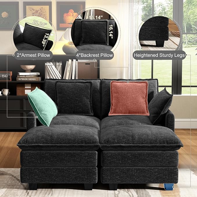 58" Cloud Couch Loveseat, Deep Seat Modular Sectional Sofa - Image 3