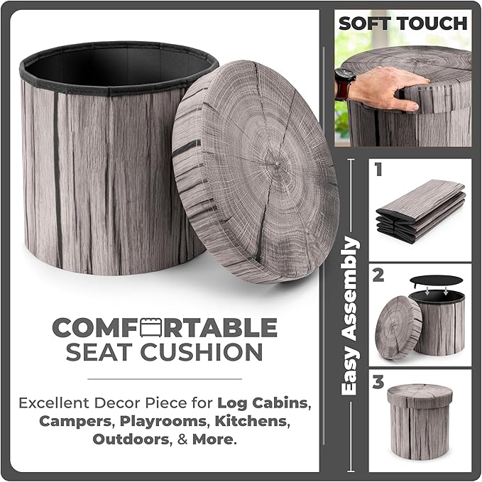 Sorbus Tree Stump Stool, Storage Ottoman 15 Inch Fake Tree Stumps Log Stool - Image 5