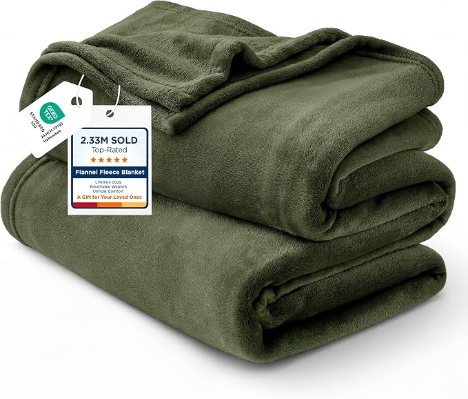 Bedsure Fleece Blanket Queen Blanket Olive Green by Unknown