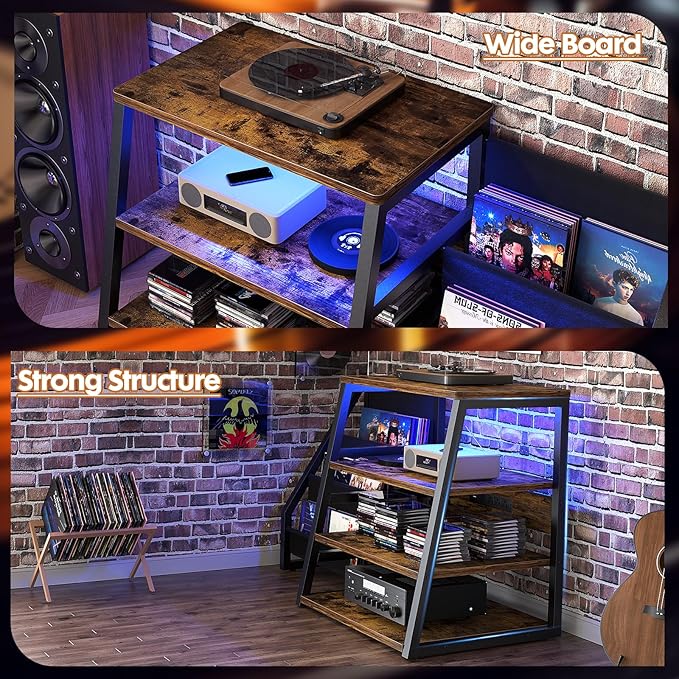 AV Media Stand with Outlets, Stereo Stands and Racks with Vinyl Storage - Image 5