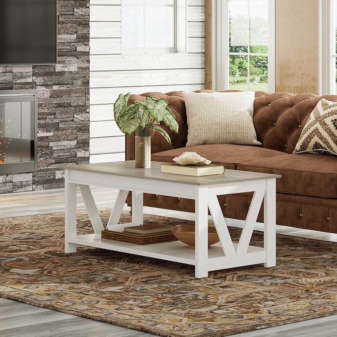 WLIVE Farmhouse Coffee Table, Modern Center Table - Image 2