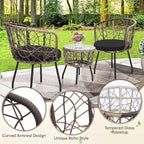 Kromax 3 Piece Bistro Set, Modern Outdoor Wicker Patio Furniture - Image 4