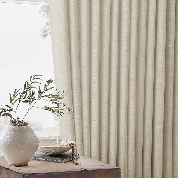 Linen Beige Pinch Pleated Semi Sheer Short Curtains 45 Inch Length 2 Panels | - Image 6