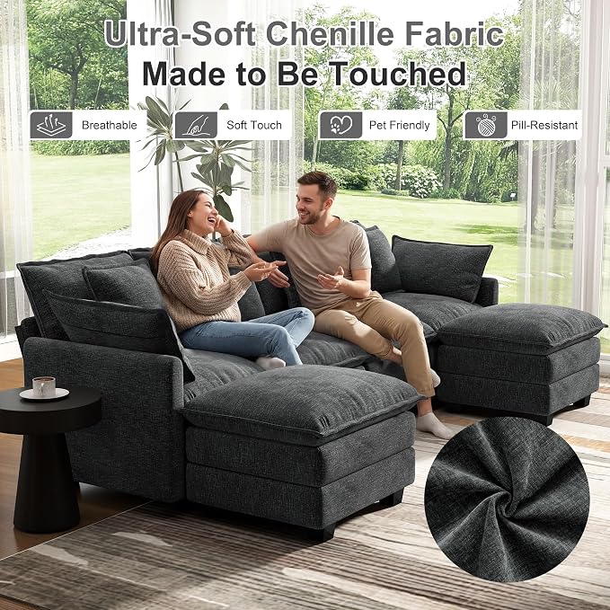107" Cloud Couch Sectional, U Shaped Modular Sectional Sofa, 4-Seat Deep Seat - Image 5