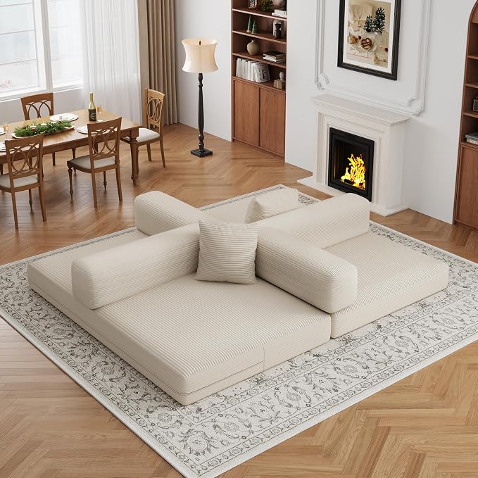 4-in-1 Foldable Sofa Bed Teddy Fabric Foam-Filled Compressed Couch, Beds Queen - Image 8