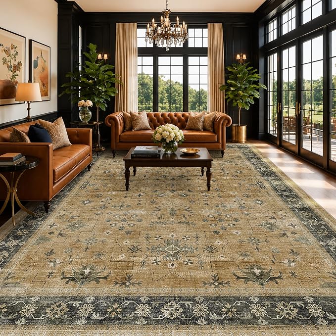 Vintage Taupe Sage 10x12 Rug for Living Room by HazoHaus