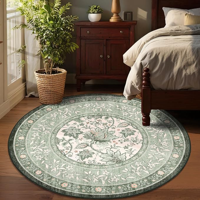 GarveeHome Sage Green Botanical Grove 4ft Round Rug, Small Circle Vintage - Image 4