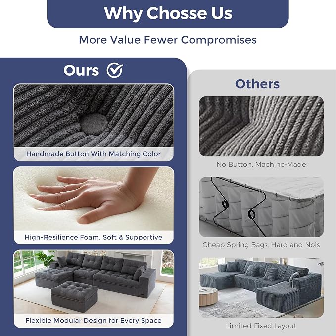 MAXYOYO 132" U Shaped Modular Sectional Sofa - Image 5