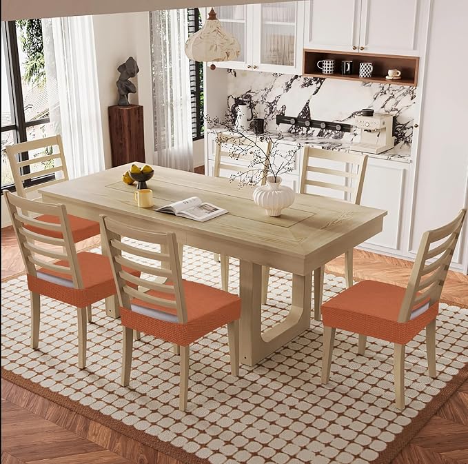 Smiry Waterproof Seat Covers for Dining Room Chairs Set of 8, Stretch Jacquard - Image 8