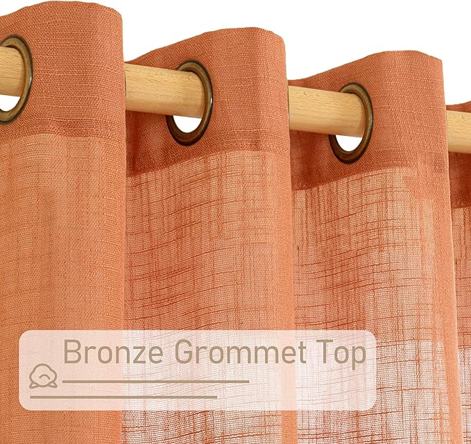 Burnt Orange Linen Curtains 95 Inch Length 2 Panels, Linen Textured Light - Image 4