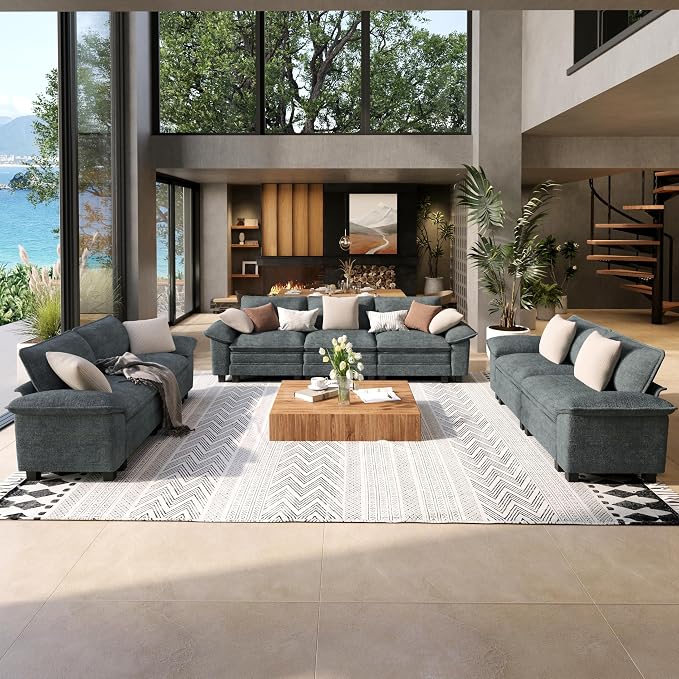 SUNSHINE VALLEY 3 Piece Living Room Sofa Furniture Set, Chenille Modular 2 by SUNSHINEVALLEY