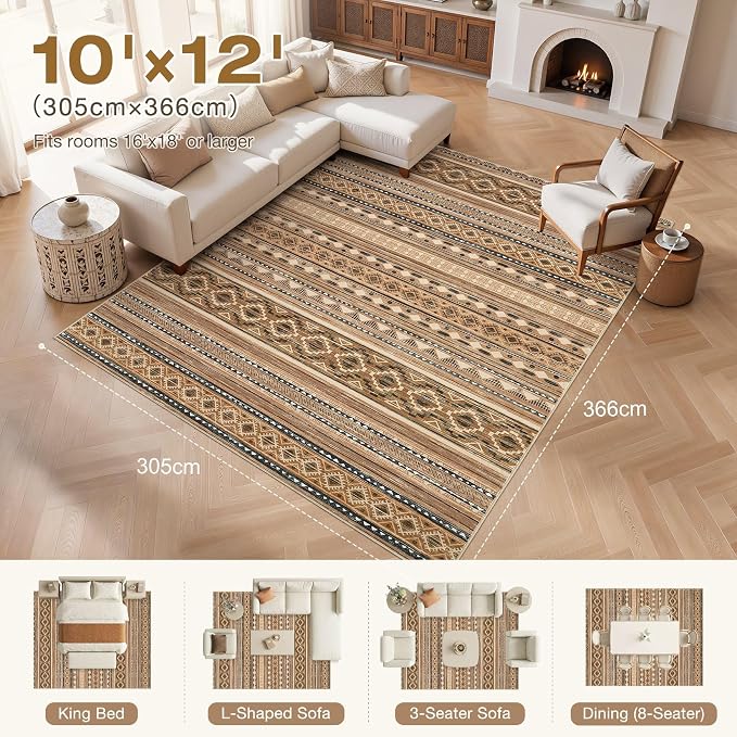 cotiled Boho 9x12 Area Rug for Living Room: Large Moroccan Washable Rug | Solve - Image 7
