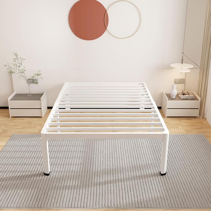 ROIL 14 Inch White Twin Size Bed Frame - Image 9