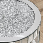 Mirrored Round End Table with Crystal, 2-Layer Modern Small Sofa Table with - Image 5