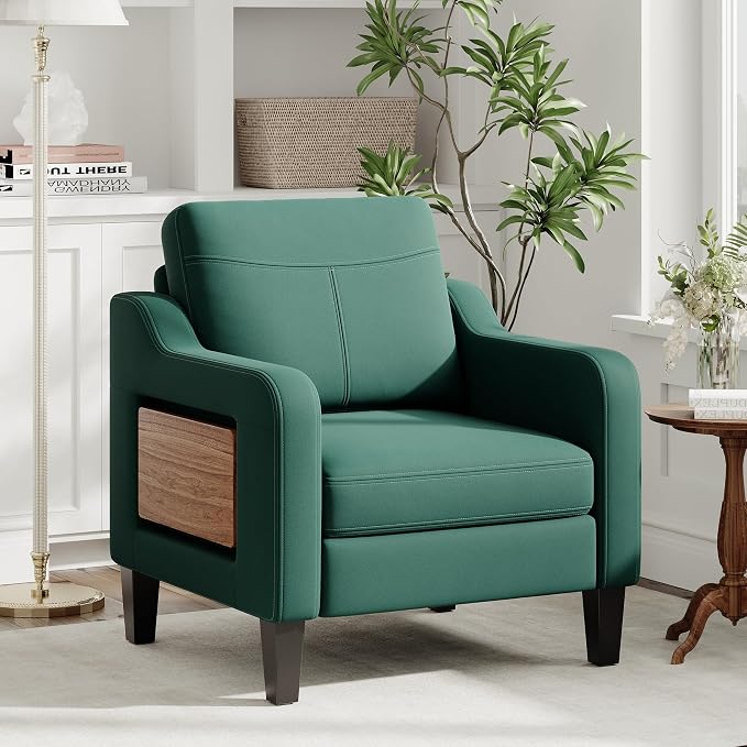 Accent Chair for Living Room Modern Linen Upholstered Armchair Side Wooden - Image 2
