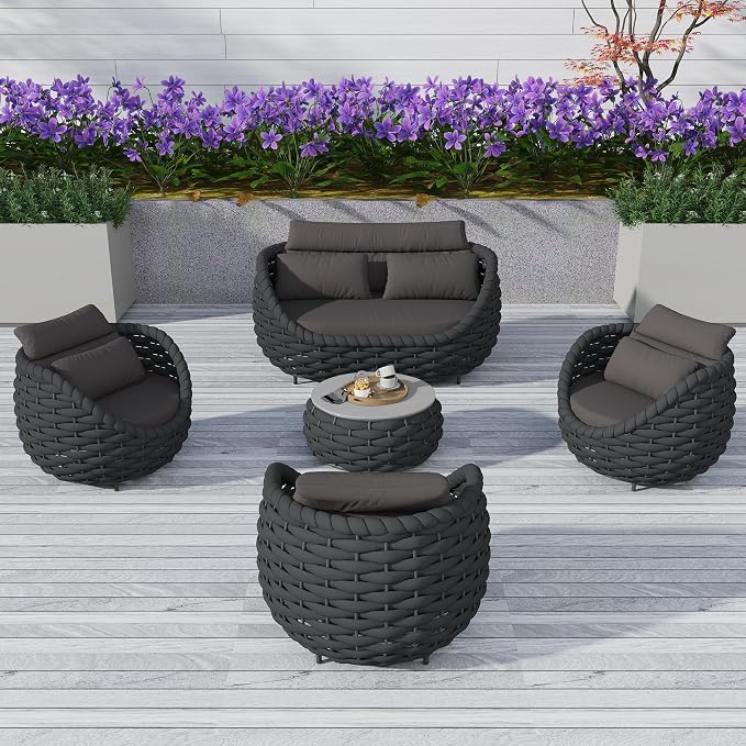 TWT 5 Pieces Patio Furniture Set, Outdoor Rope Conversation Sectional Patio Sofa by TWT
