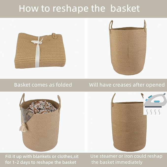 XUANGUO Cotton Rope Laundry Basket Hamper - Image 7