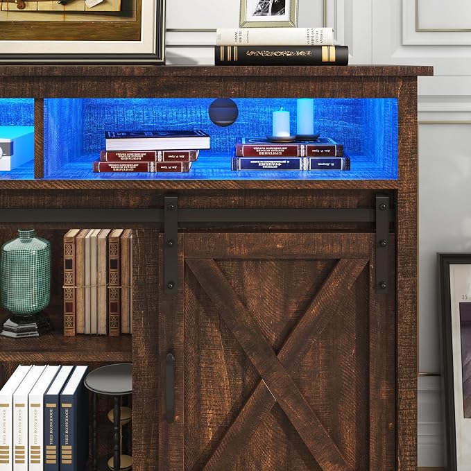 LED Farmhouse TV Stand for 65 inch TVs, Rustic Entertainment Center TV Cabinet - Image 5