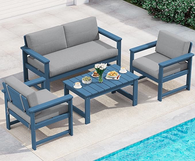 SERWALL 4 Pieces HDPE Outdoor Sofa Set by SERWALL
