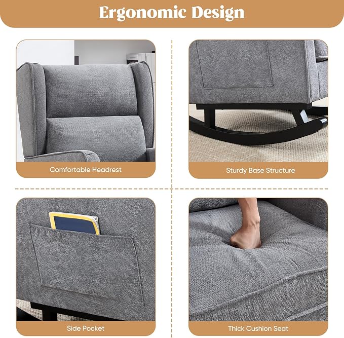 HCHAIRH Nursery Rocking Chairs, Modern Wingback Accent Chairs - Image 4