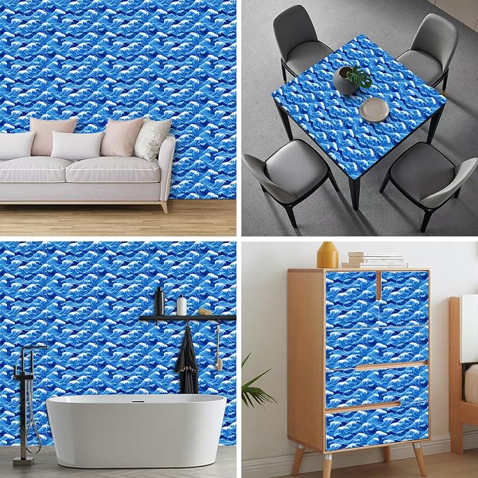 HOMETITUTE Ocean Blue Wave Pattern Wallpaper Peel and Stick Self Adhesive Vinyl - Image 5