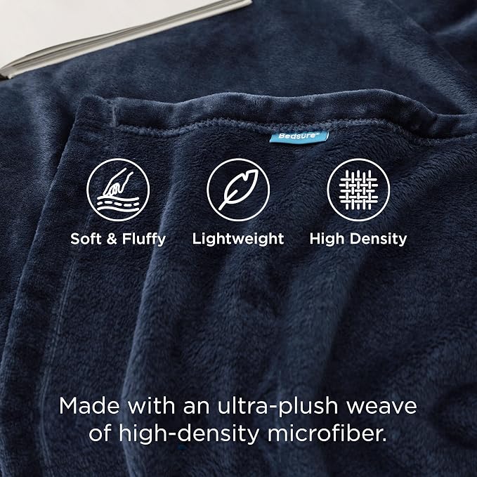 Bedsure GentleSoft Fleece Bed Blankets Full Size Navy - Image 3