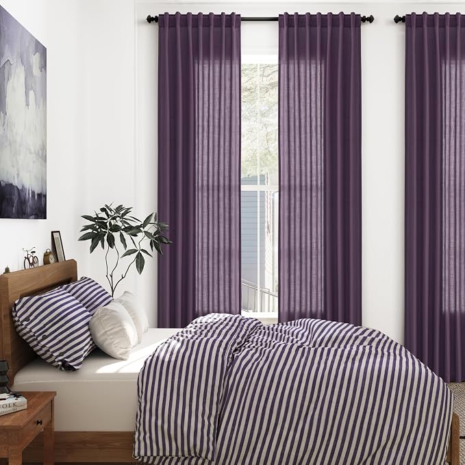 Plum Linen Curtains 84 Inch Length 2 Panels Set - Image 7
